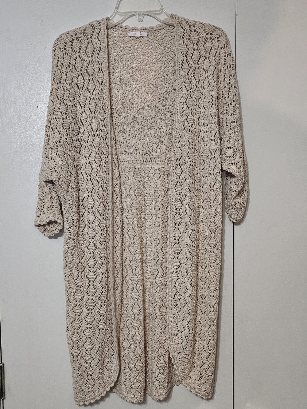 Open-Knit Chrochet Longline Cardigan in Light Beige Maurices Sz Xs